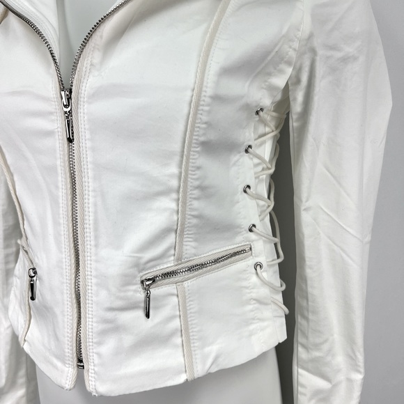 NWT WHBM White Cropped Zip Front Lace Up Jacket, Size 2 - Picture 2 of 11